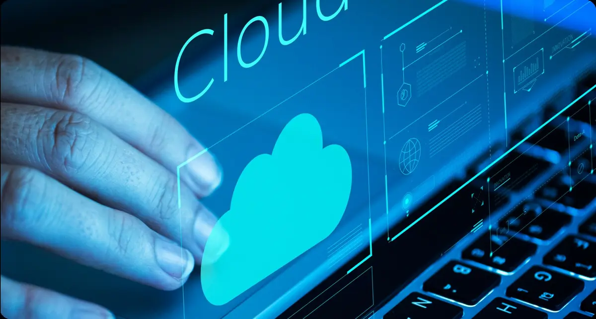 A cloud platform interface glowing on a data-centre display