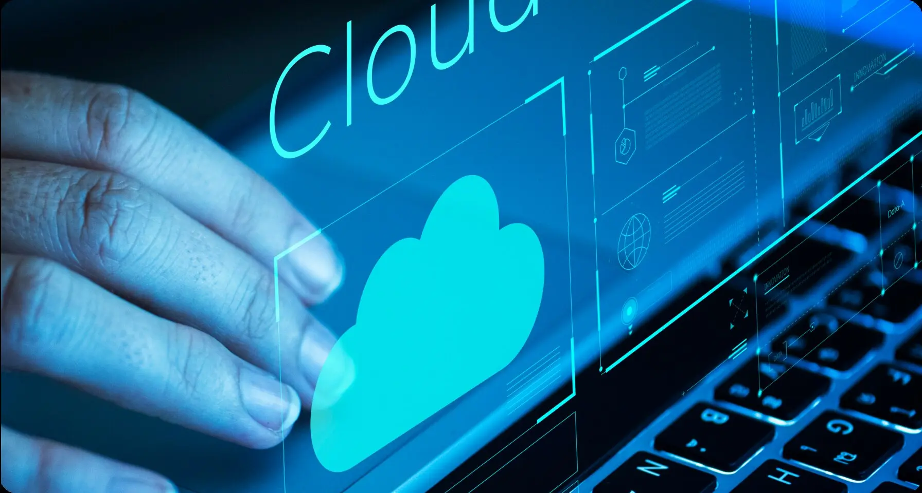 A cloud platform interface glowing on a data-centre display