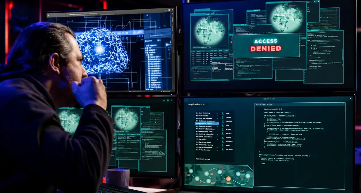 A security analyst reviewing network intrusion dashboards