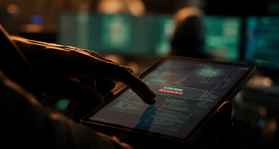Source code on a screen beside a security operations display