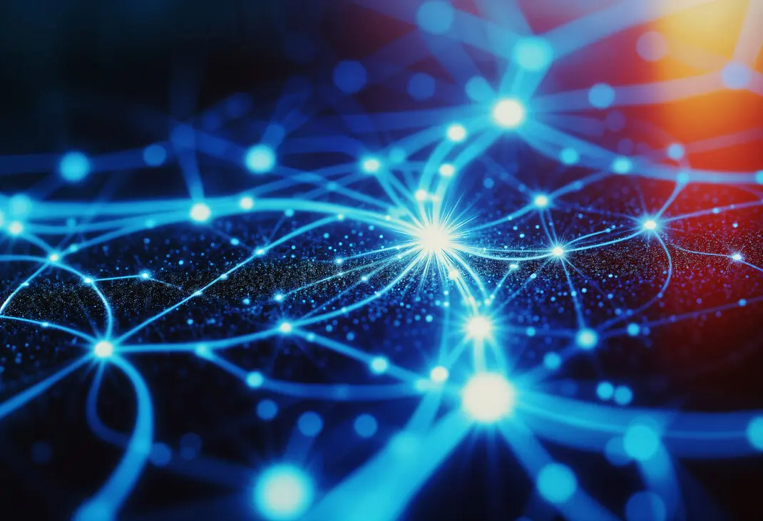 Network paths converging and branching across a dark field